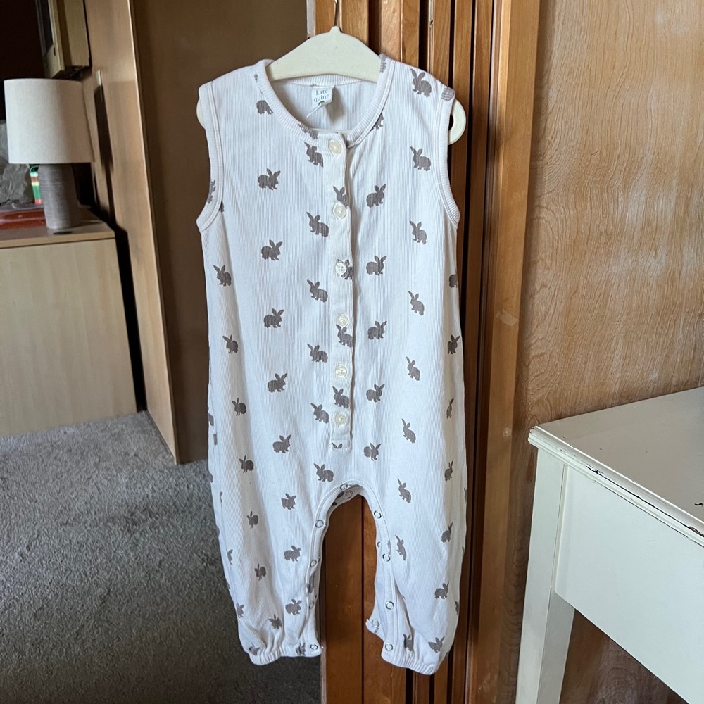 Kate Quinn Cream Jumpsuit with Brown Bunny Design